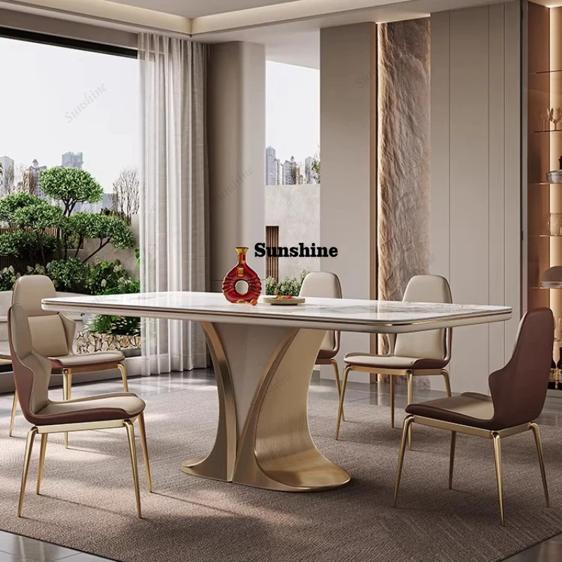 Slate dining table and chairs, light luxury and high-end small apartment, modern and simple home, with induction cooker