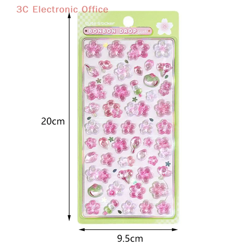 Pink Cherry Blossom 3D Relief Stickers For DIY Diary Decor Hand Account Decorative Journal Scrapbooking Material