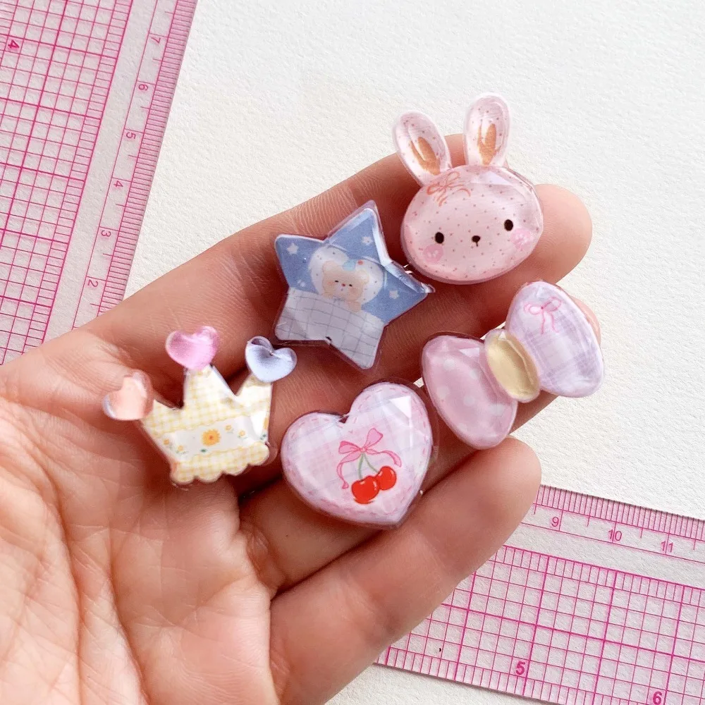 10pcs Mini Kawaii Resin Shining Rabbit Crown Flat Back Cabochons Scrapbook Diy  Party Hairpin Accessories Home Decoration Craft