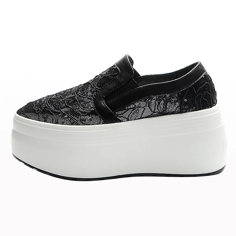 

8cm Air Mesh Lace Sneakers Comfy Platform Wedge Slip on Sandals High Brand Breathable 2025 Summer Platform Wedge Casual Shoes