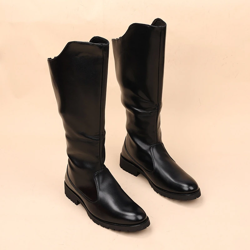 plus size mens fashion cosplay stage high motorcycle boots natural leather shoes cowboy autumn winter boot long knight botas man