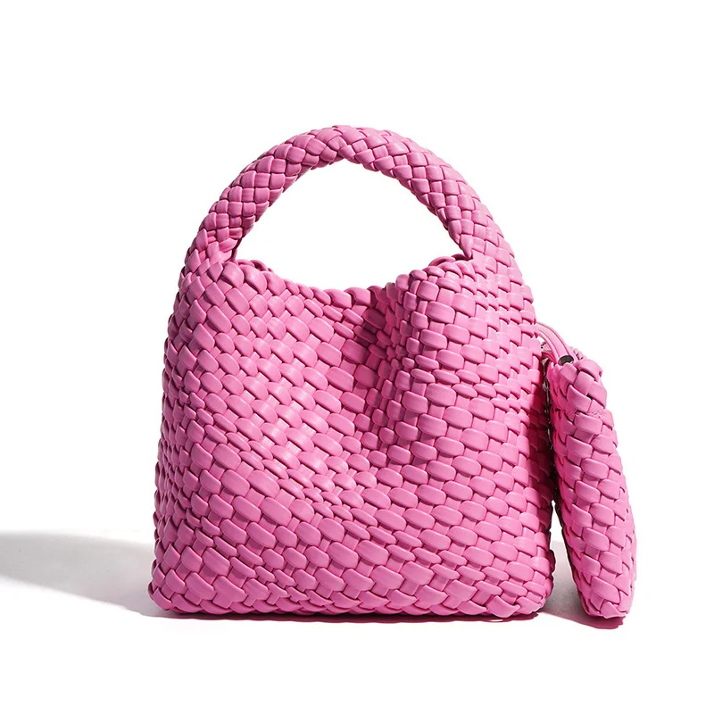 Lady Designer Style PU Leather Knitted Handbags Women Elegant Underarm Bag Artificial Leather Soft Bucket Bags S4600