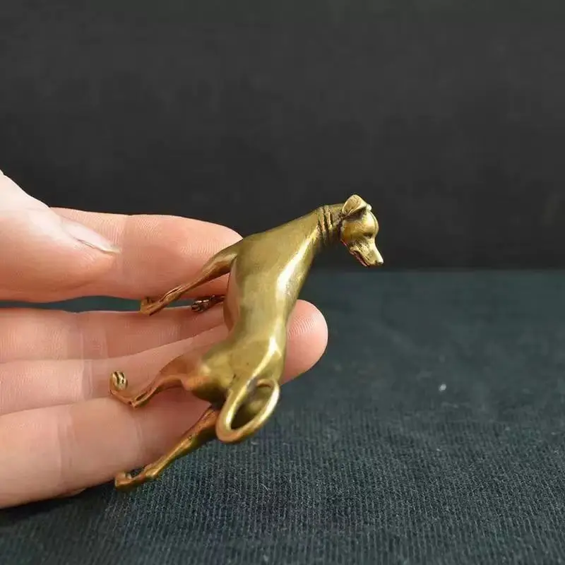 Vintage Brass Hound Figurine - Solid Miniature Sculpture Detailed Textured Design statue, Antique Finish Decor, Home & Office