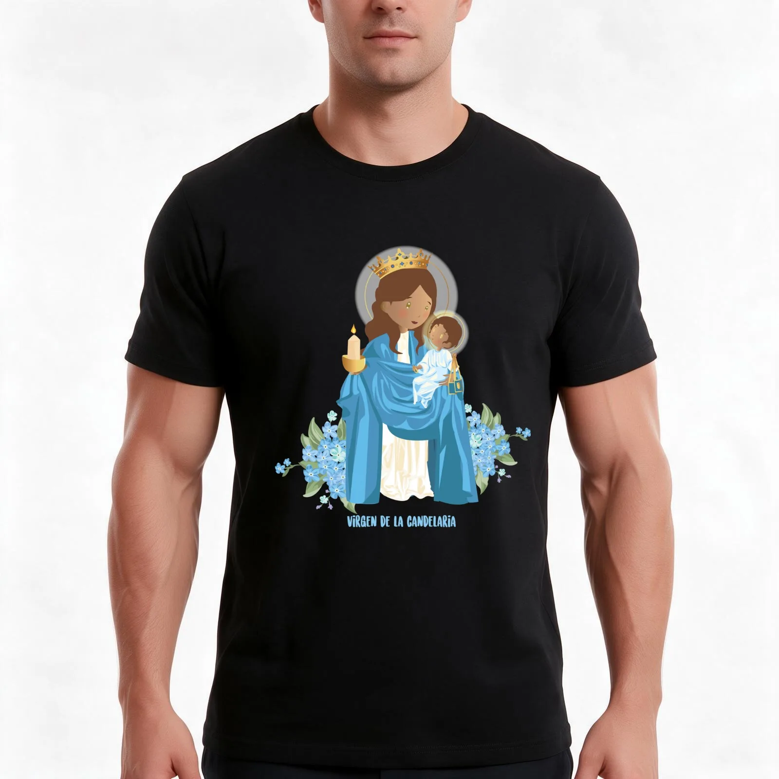 Virgin of Candelaria T-Shirt, Summer Casual Cotton Tee, Oversized Streetwear Tops, Vintage Graphic Print, Loose Fit Short Sleeve