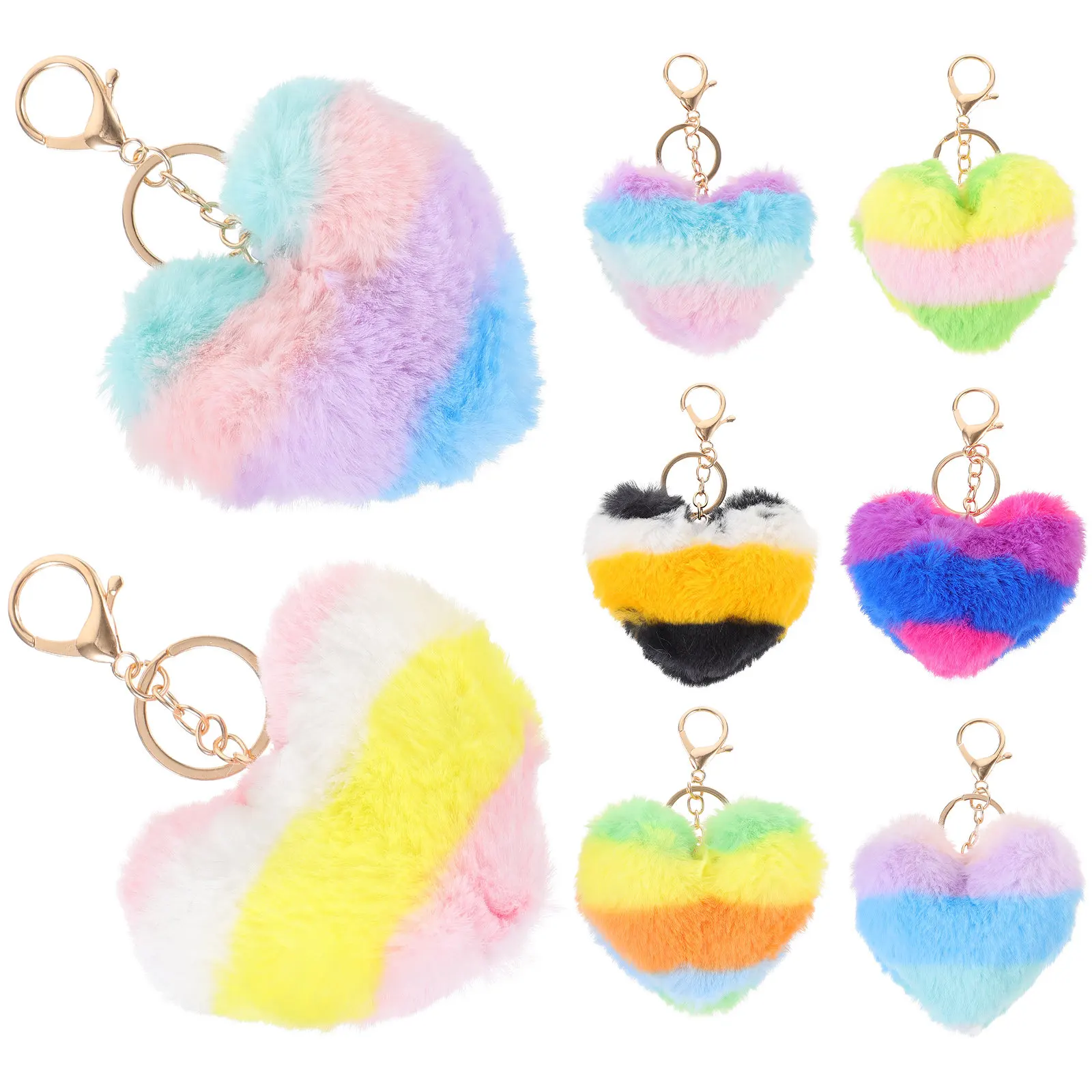 

8Pcs Colorful Heart Keychain Soft Wool Keyring Bag Charm Pendant Car Keychains Women Gift Heart Keychain Aesthetic Keychains
