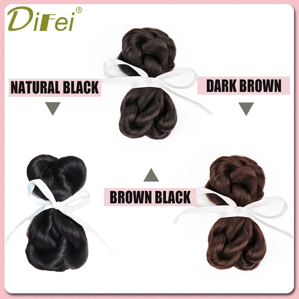 DIFEI Ribbon Ball head Synthetic Wig Female Pair With Summer Sweet Girl Ribbon Bud Double Ball Lazy Ribbon Contracting Ball Head