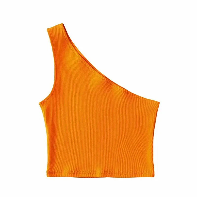 One Shoulder Cropped Tanks Top Women Summer Sleeveless Tanks Camis Sexy Oblique Collar Elastic Corset Slim Crop Tops Tube Lady image 4