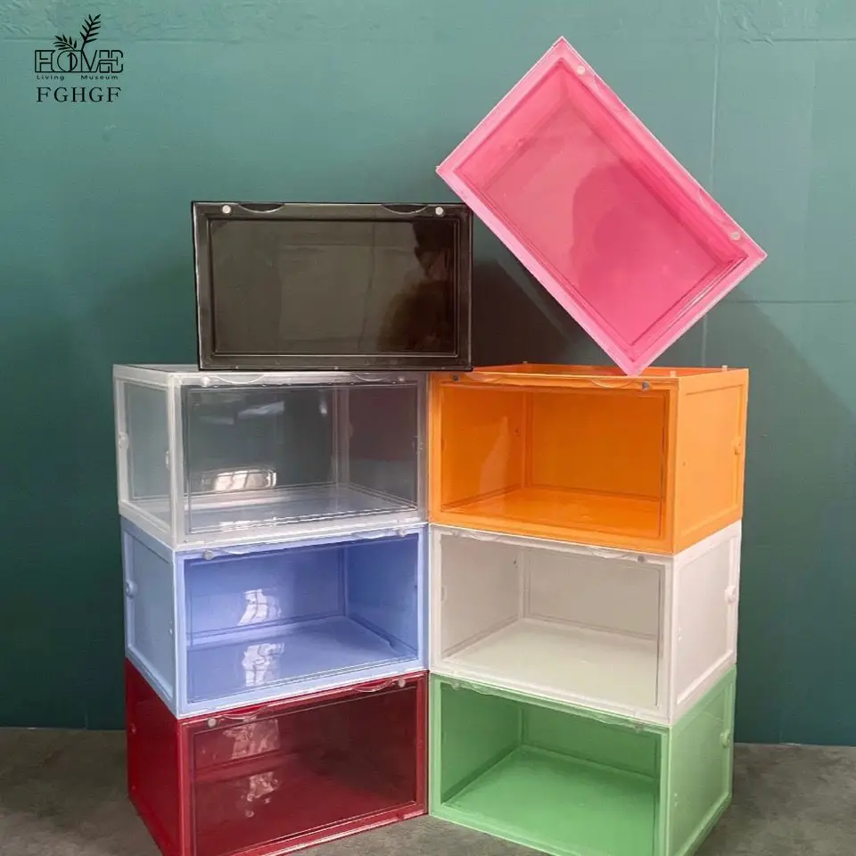 AJ basketball shoe storage box transparent color macaron shoe box magnetic side opening thickened