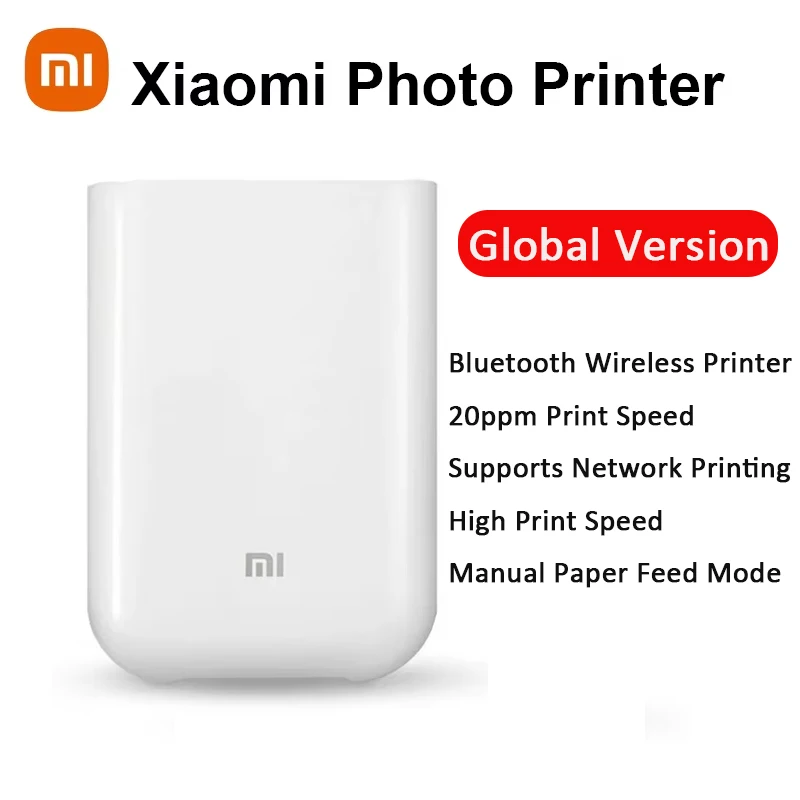 Портативный фотопринтер Xiaomi Mi Bluetooth 5.0 BLE ZINK, бесчернильная технология, беспроводная мини-AR-видеопечать фотографий