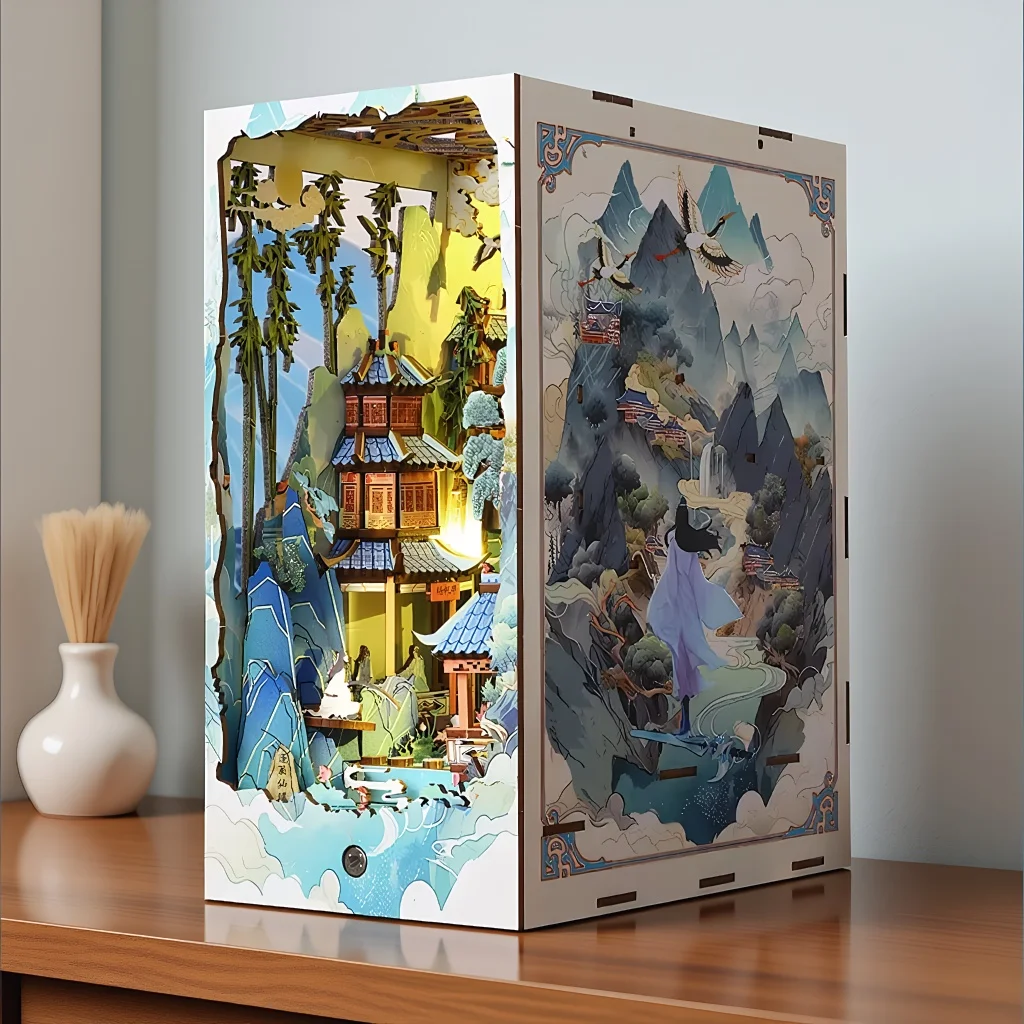retro-diy-wooden-book-nook-shelf-insert-miniatures-kits-chinese-penglai-wonderland-bookshelf-home-bookend-decor-handmade-gifts