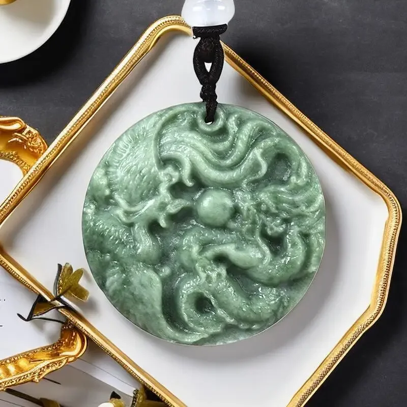 

Jade Dragon Phoenix Pendant Charm Green Necklace Jewelry Gemstones Stone Gift Chinese Luxury Vintage Carved Natural Designer