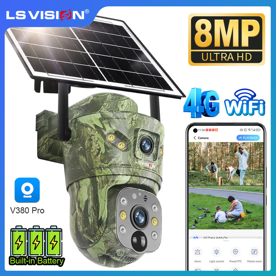  LS VISION 4K Dual Screen 4G Solar Hunting Camera Outdoor WiFi PTZ Human/Animal Detection 2-Way Talk Waterproof Security Cameras 