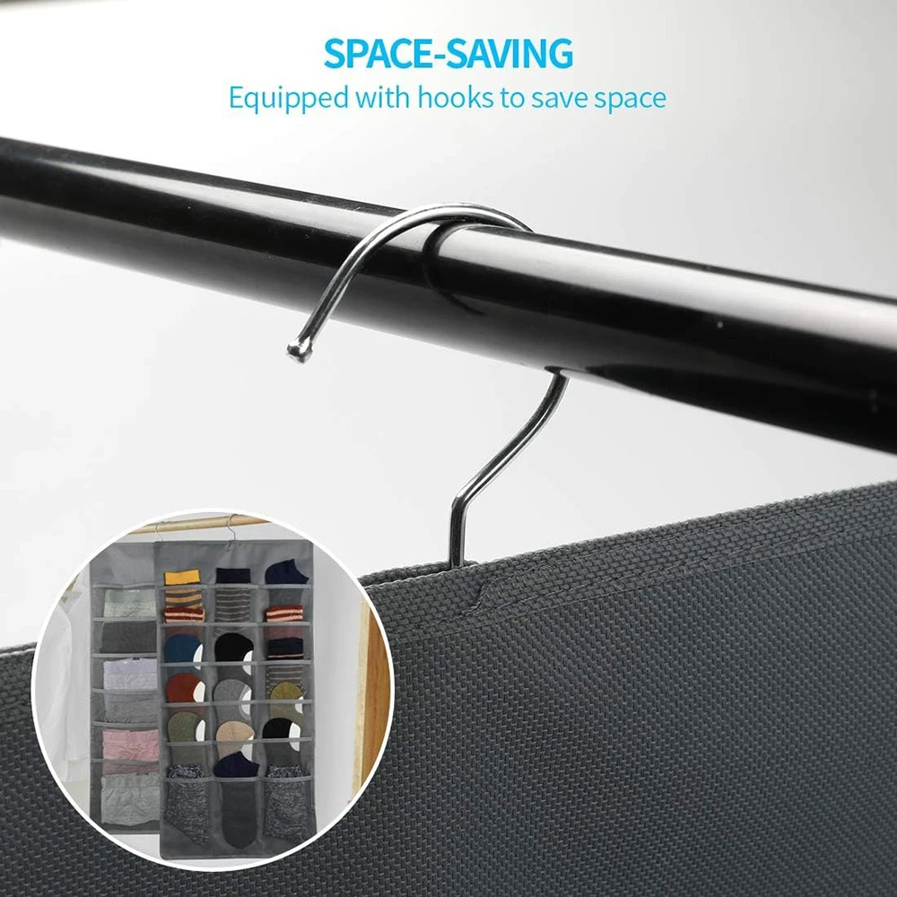 Organisateur de soutien-gorge suspendu pour placard, 1 pièce, avec cintre rotatif en métal, étagère murale double face, poches en maille pour garde-robe, sac de rangement suspendu