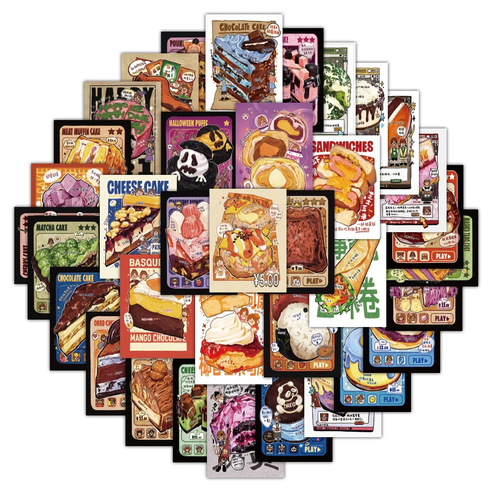 

10/30/60pcs Funny Creative Dessert Poster Stickers Cute Cartoon Decals Decoration Fridge Phone Luggage Graffiti Sticker Kids Toy
