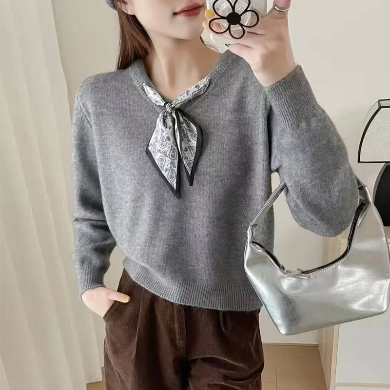 

Women's Clothing Fashion Sweaters Autumn/Winter Temperament Long Sleeve Knit Casual Pullover Lady All-match V-neck Scarves Tops