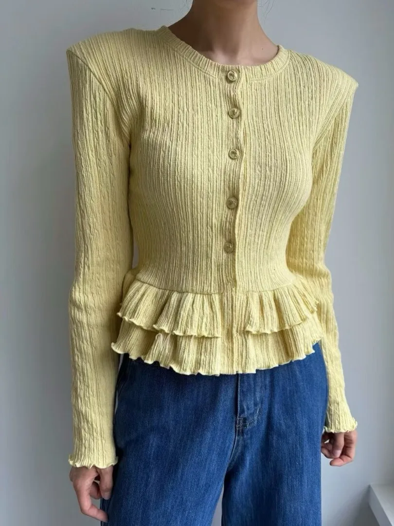 

Весенний 2026: Шикарный женский вязаный кардиган-свитер с пуговицами, цветочным декором, для ношения под одеждой, из полиэфирного волокна, для девушек