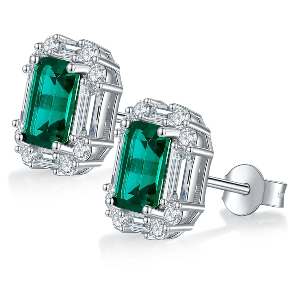 Vinregem 5*7 MM 1CT Nurture Emerald High Carbon Diamonds Gemstone Vintage Earrings Ear Studs 925 Sterling Silver Fine Jewelry