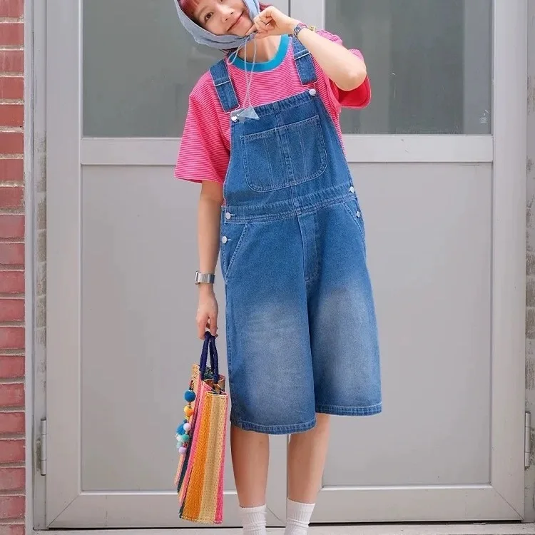 

Niko Classic Simple Casual Versatile Washed Denim Overalls Women's New Summer 2026 Japanese Style Natural Waist Button Cotton