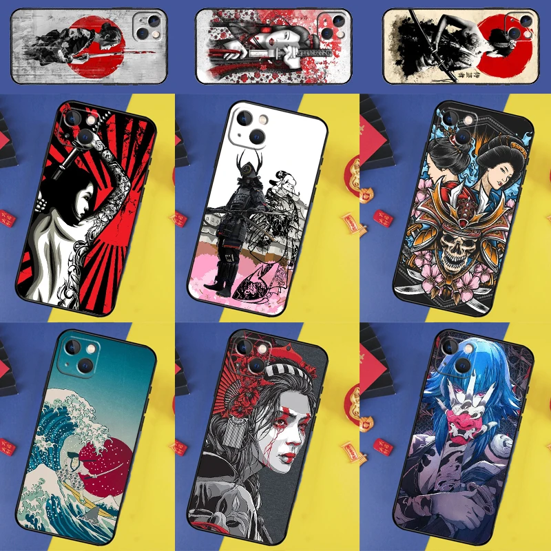 Japanese Samurai Warrior Geisha Case For iPhone 14 15 16 13 12 11 Pro Max XS XR X Plus 12 13 Mini Funda Cover