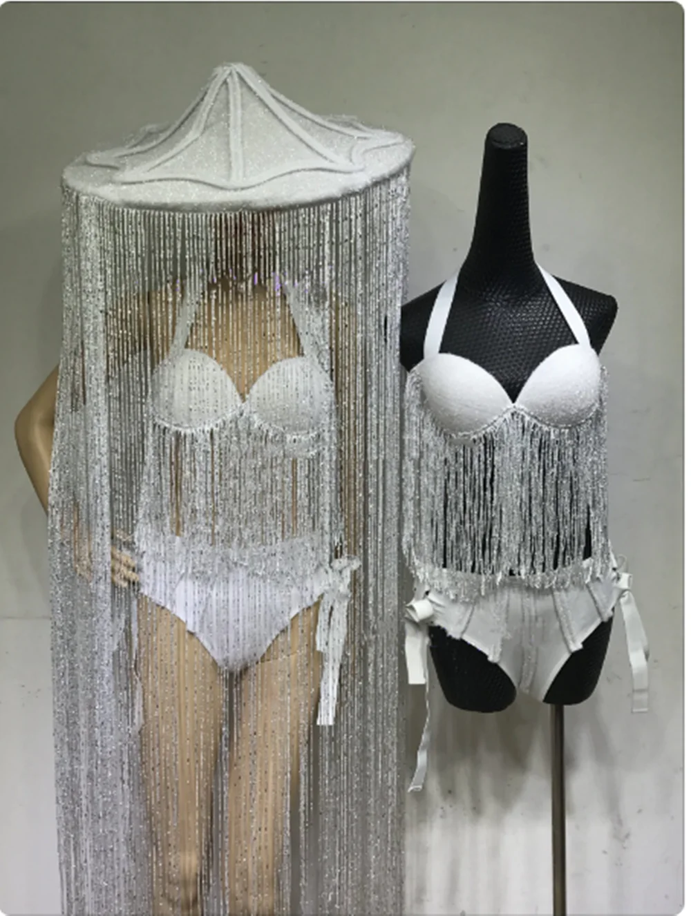 New Tassel Hat Stage Costume Nightclub Singer Dancer Performance Rave Clothes Female Fringe Biniki Gogo Jazz Dancing Wear ﻿