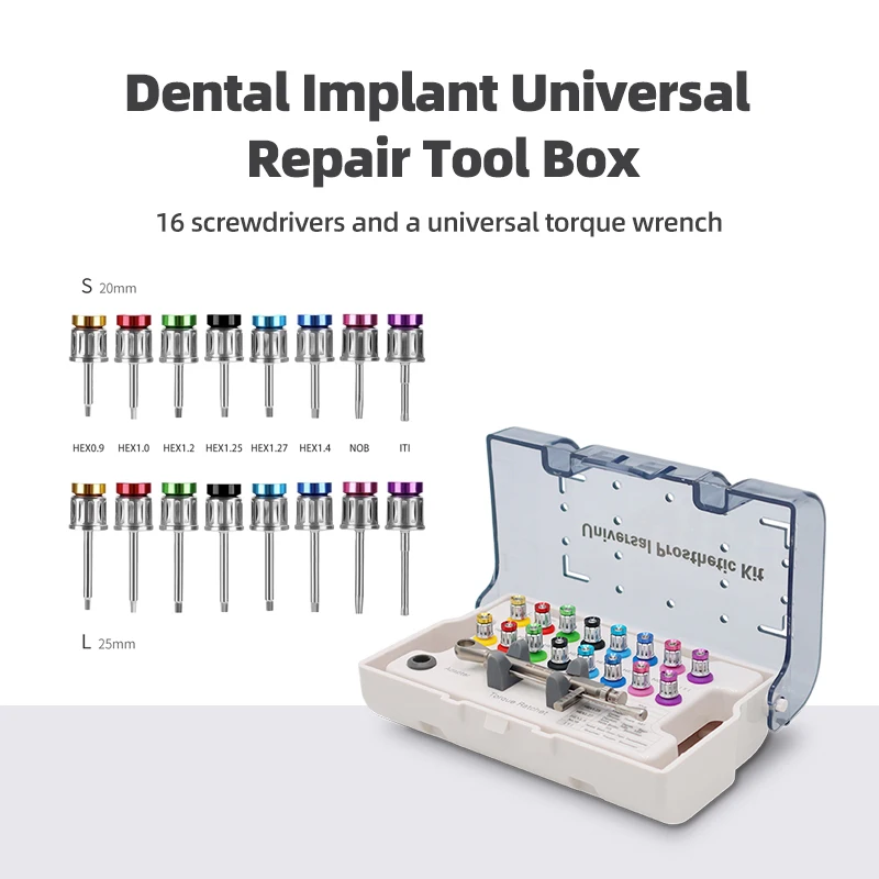 Dental Implant Restoration Tool Kit Dental Tool Box Dental Universal Implant Torque Screwdrivers Wrench 16 Pcs Mini Screw Driver