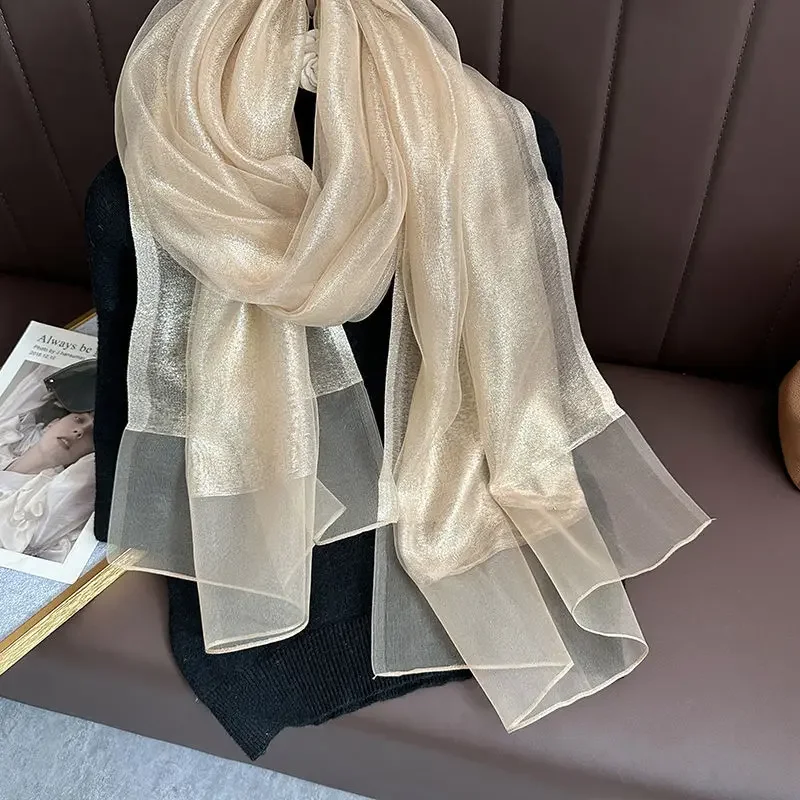 Autumn and Winter New Simulation Silk Double Layer Scarf Shawl Elegant and Elegant Temperament Mom\'s Women\'s Long