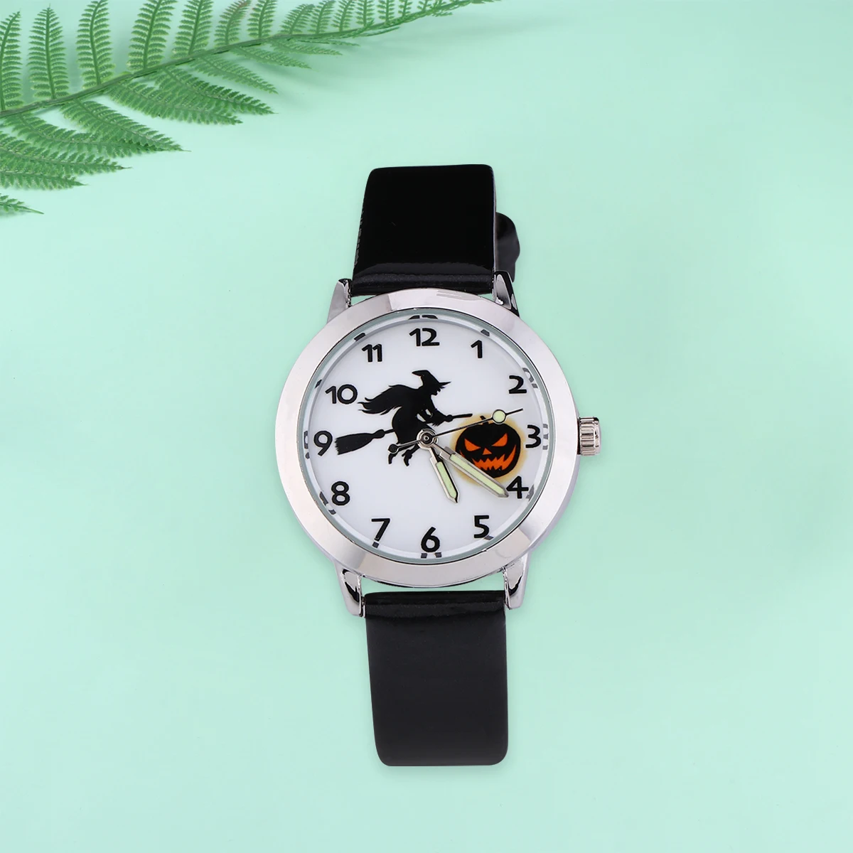 1pc Luminous Pointer Witch Pumpkin Lantern Quartz Watch For Kids Durable Safe Design Clear Numbers Long Lasting Creative Pattern