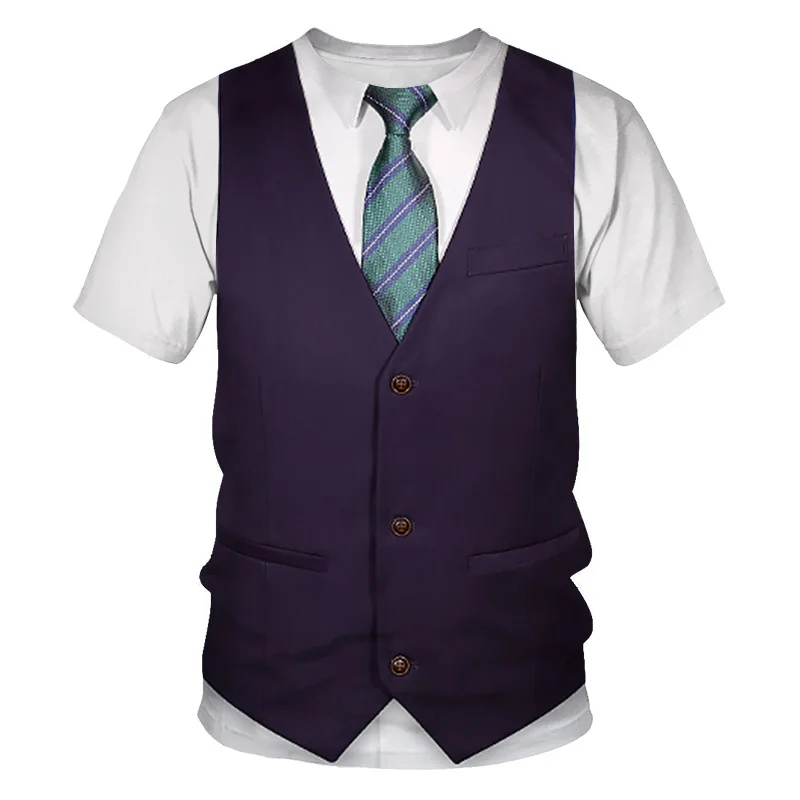 3D Printed Funny Fake Suit T Shirt Men\'s Tuxedo Tie Pattern Tops Summer Harajuku Loose T-Shirts Short Sleeves Round Neck Tees