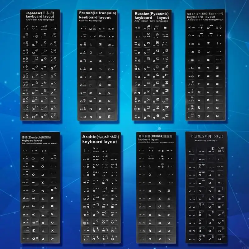 Y1UB Keyboard Sticker Russian/French/Spanish/Japanese/German/Arabic/Korean/Italian Stickers for Computer Keypad Durable