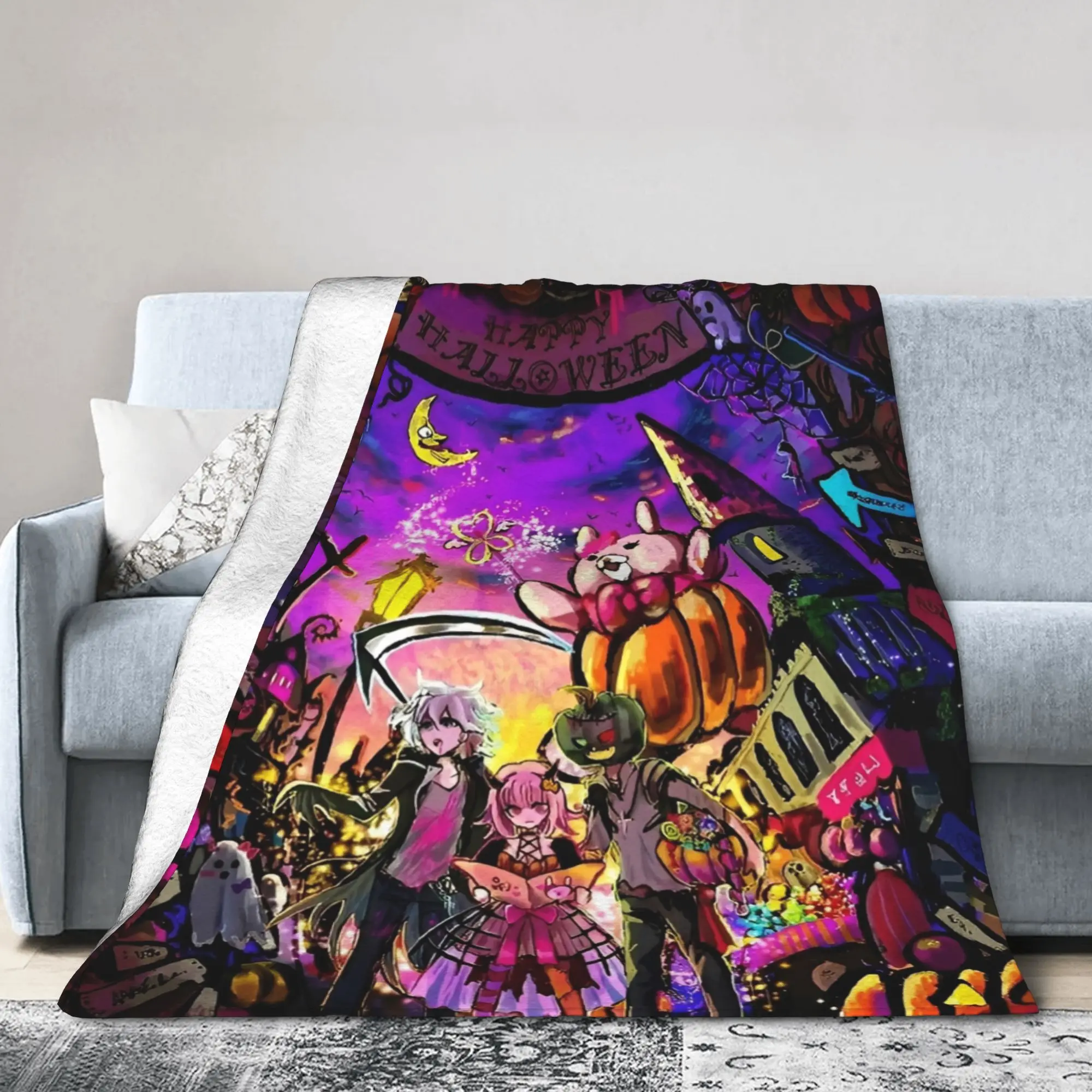 Danganronpa Game Anime Blankets Monokuma Nagito Flannel Throw Blankets Bedding Couch Decoration Lightweight Bedspreads Portable