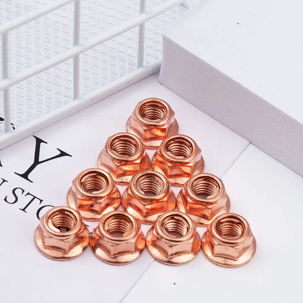 12Pcs M8 Copper Flashed Exhaust Manifold Nut 8mm Nuts High Temperature Nuts Home Daily Tools Accessories