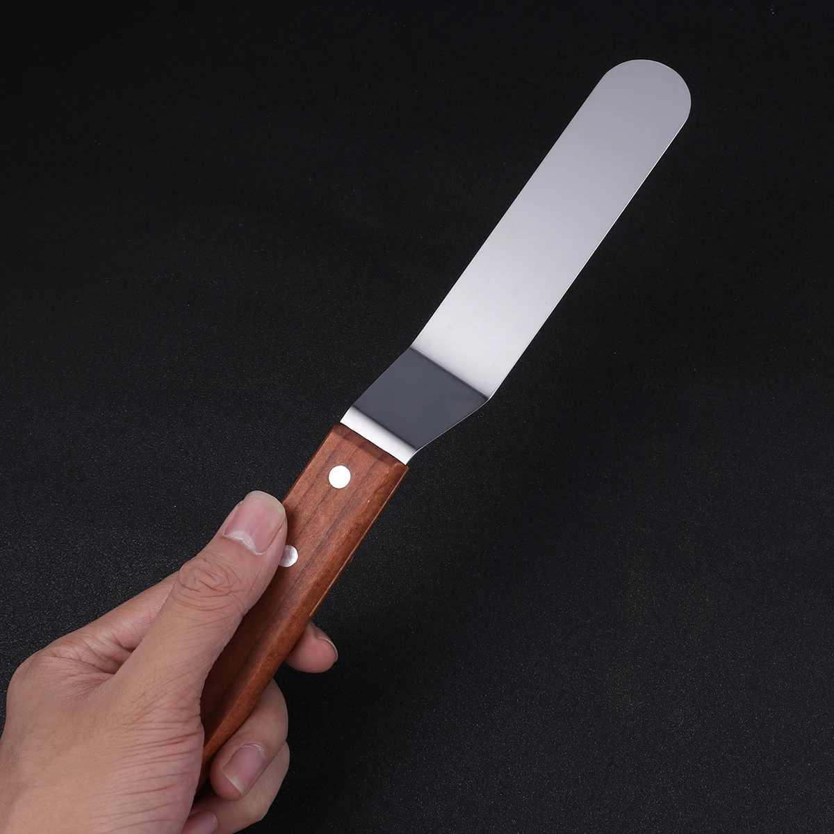 

6 Inch Stainless Steel Cream Redwood Handle for Frosting Cakes Smoother Strong Edge Curvature Design Decorate for Cream