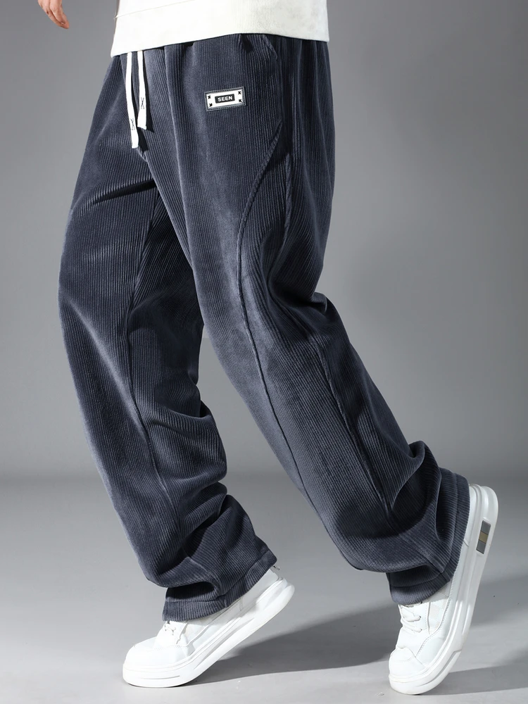 

Мужские повседневные брюки больших размеров, утепленные, прямого кроя, свободные, для полных мужчин, с эффектом стройности, длинные