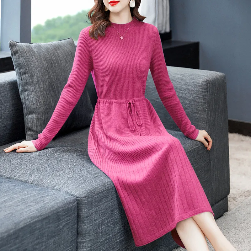 Basic Wear Knit Winter Clothes Woman Pulls New Fashion Middle Aged Mother Sweater Dress Spring Autumn Pullovers Knitwear Jumper