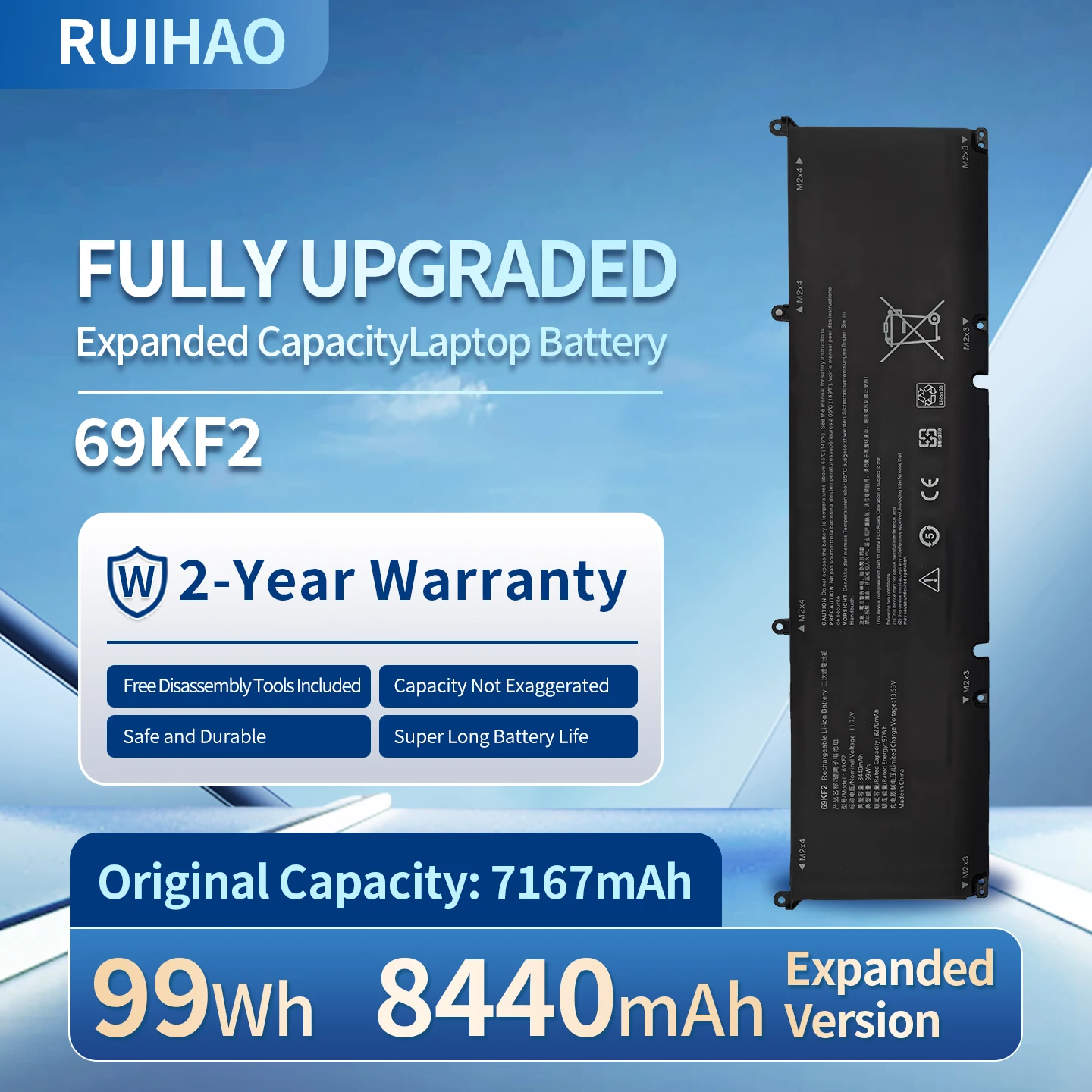 69KF2 Upgrade 11.73V 99Wh Battery for DELL XPS 15 9500 9510 9520 9530 Precision 5550 5560 G15 5511 5520 5515 5521 G7 15 7500