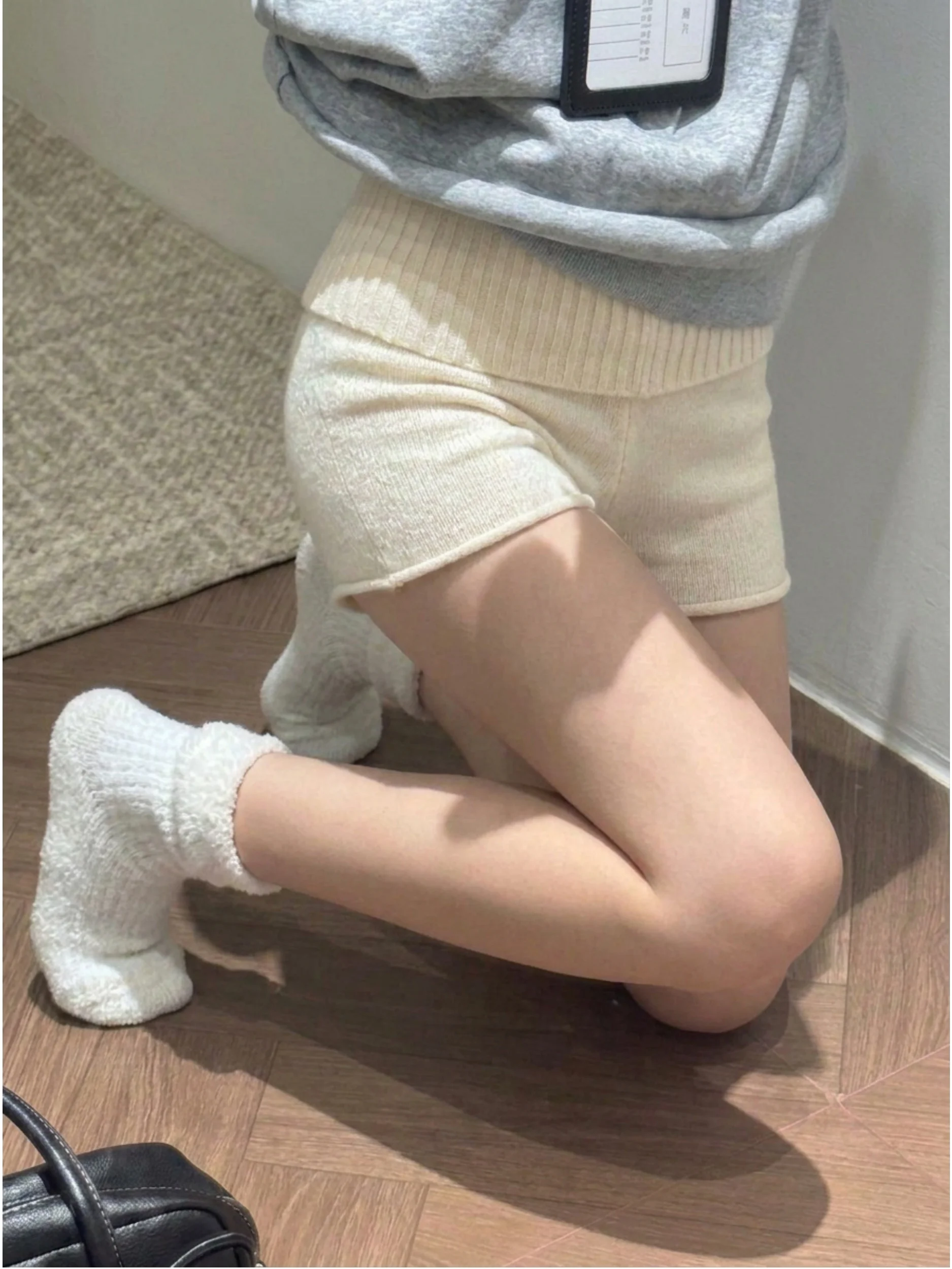 American Retro Spicy Girl  Color High Waist Elastic Shorts Women's Autumn New Slimming Knitted Short Pants Bodycon