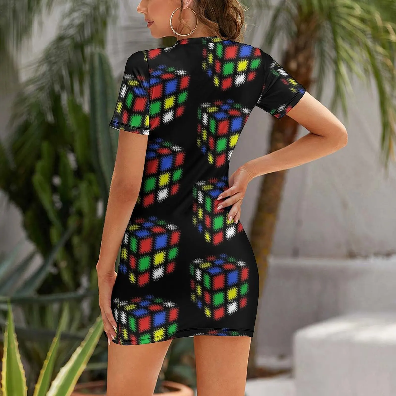 Splash Cube Short-Sleeved Dress Clothing female dress women summer summer dress korean women