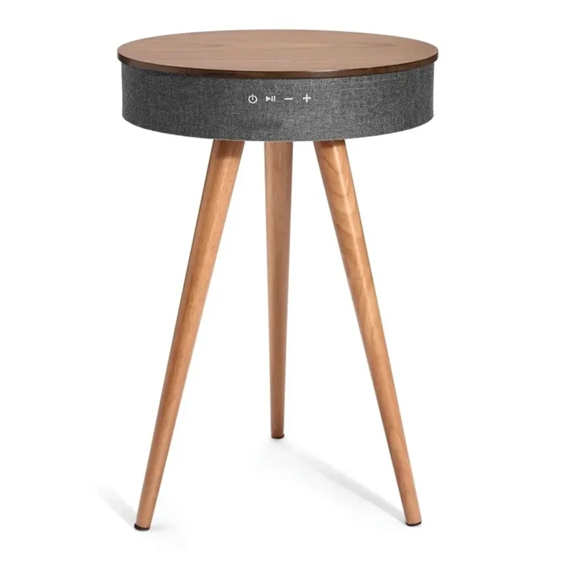 

Hot Selling Smart Home Furniture Round Wood Coffee Table With Wireless USB Charge Smart Side Table With Speaker