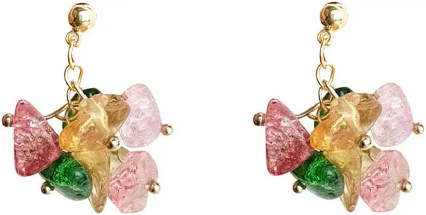 Crystal Natural Stone Earrings Colored Stones Earrings Crystal Drop Earrings Cute Handmade Jewelry Gifts for Women