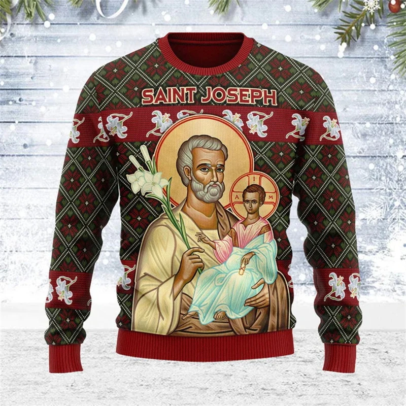 Men Christian Pattern Jumper Sweatshirt Full Printed Men Women Pullover Sweater Casual Long Sleeve Trendy Hoodies Clothes