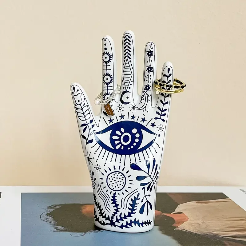

Creative Ceramic Sculpture Handmade Ring Holder Jewelry Display with Evil Eye Design Perfect Gift for Jewelry Enthusiasts