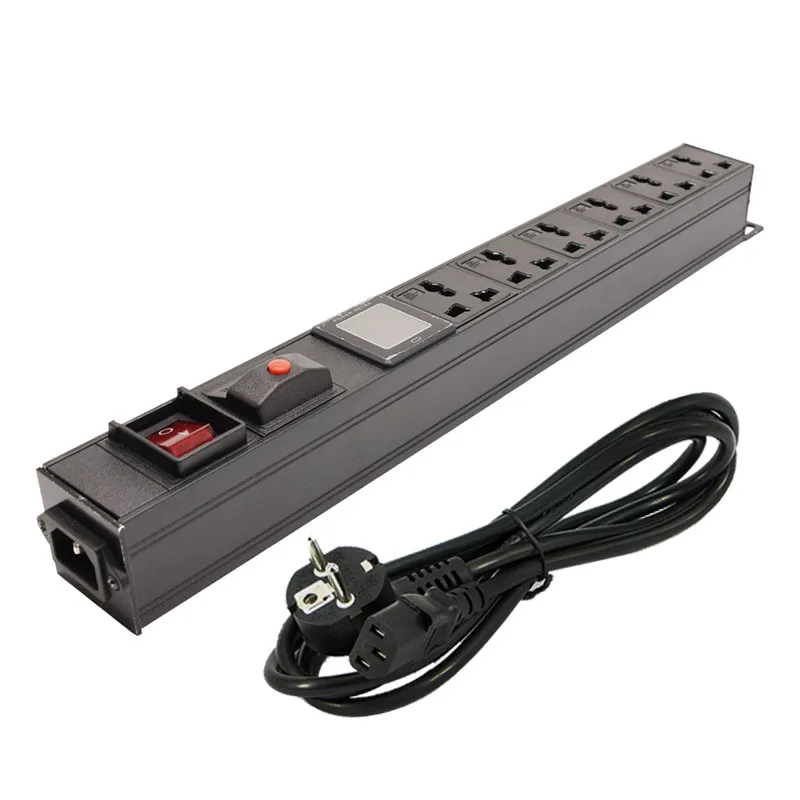 

PDU power strip network cabinet rack 9 AC 10A Universal Socket with ammeter overload protection