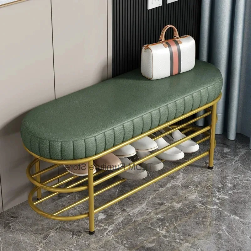 Stool Nordic Vertical Tufted Padded Shoe Bench，OvalMetal Shoe Storage Racks Multifunctional Entryway Shoe Changing for Hallway