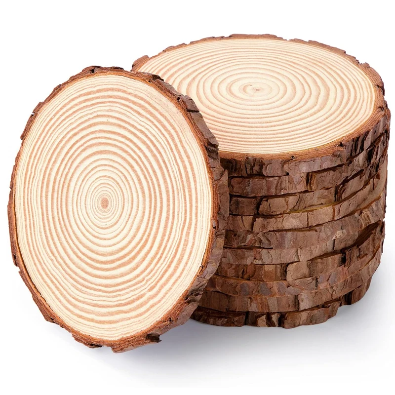 1PC Free Engraving Thick Natural Pine Round Unfinished Wood Slices Circle With Tree Bark Discs DIY Crafts Wedding Party Painting