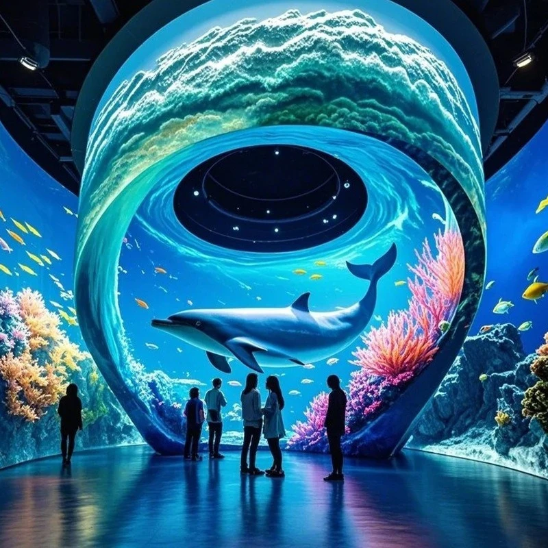 3D stereo holographic projector exhibition hall museum projection floor wall interactive projection