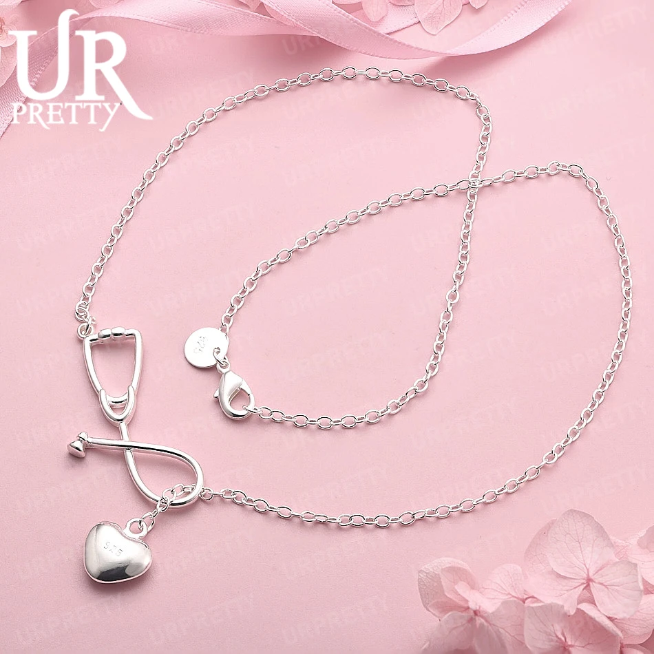 

925 Sterling Silver 18 Inch Heart Pendant Engagement Necklace Women Party Birthday Gift Wedding Fashion Jewelry