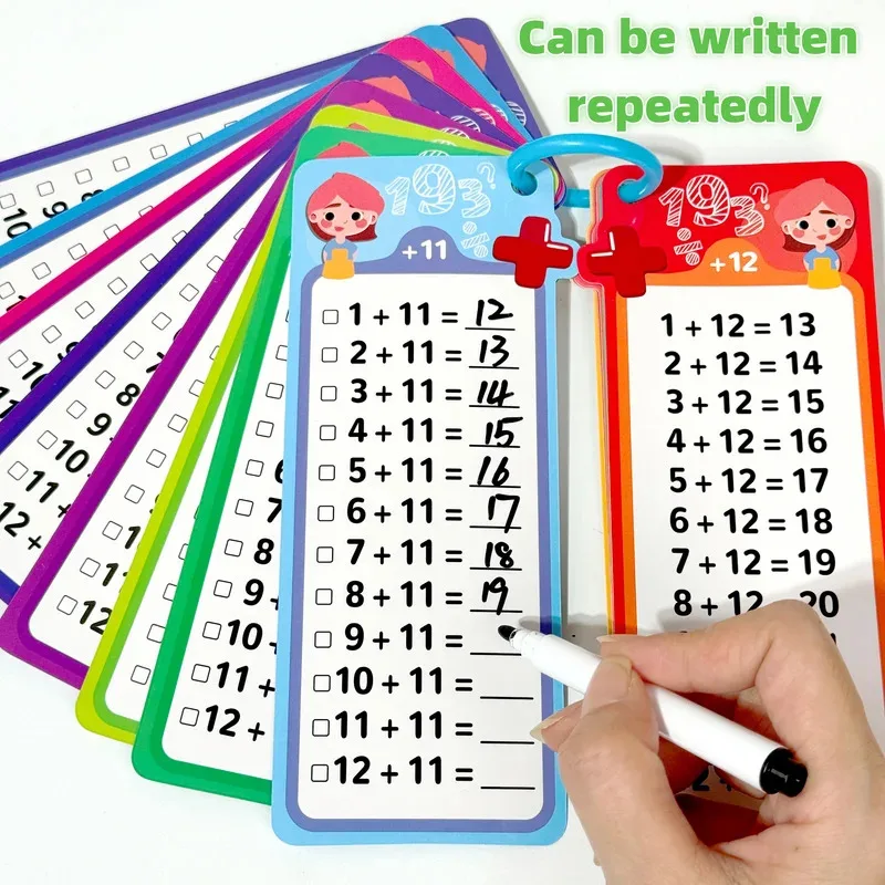 Educational Math Game Set - Addition Subtraction Multiplication Division & Fractions 15 Cards And 2 Erasable Pens for Learning