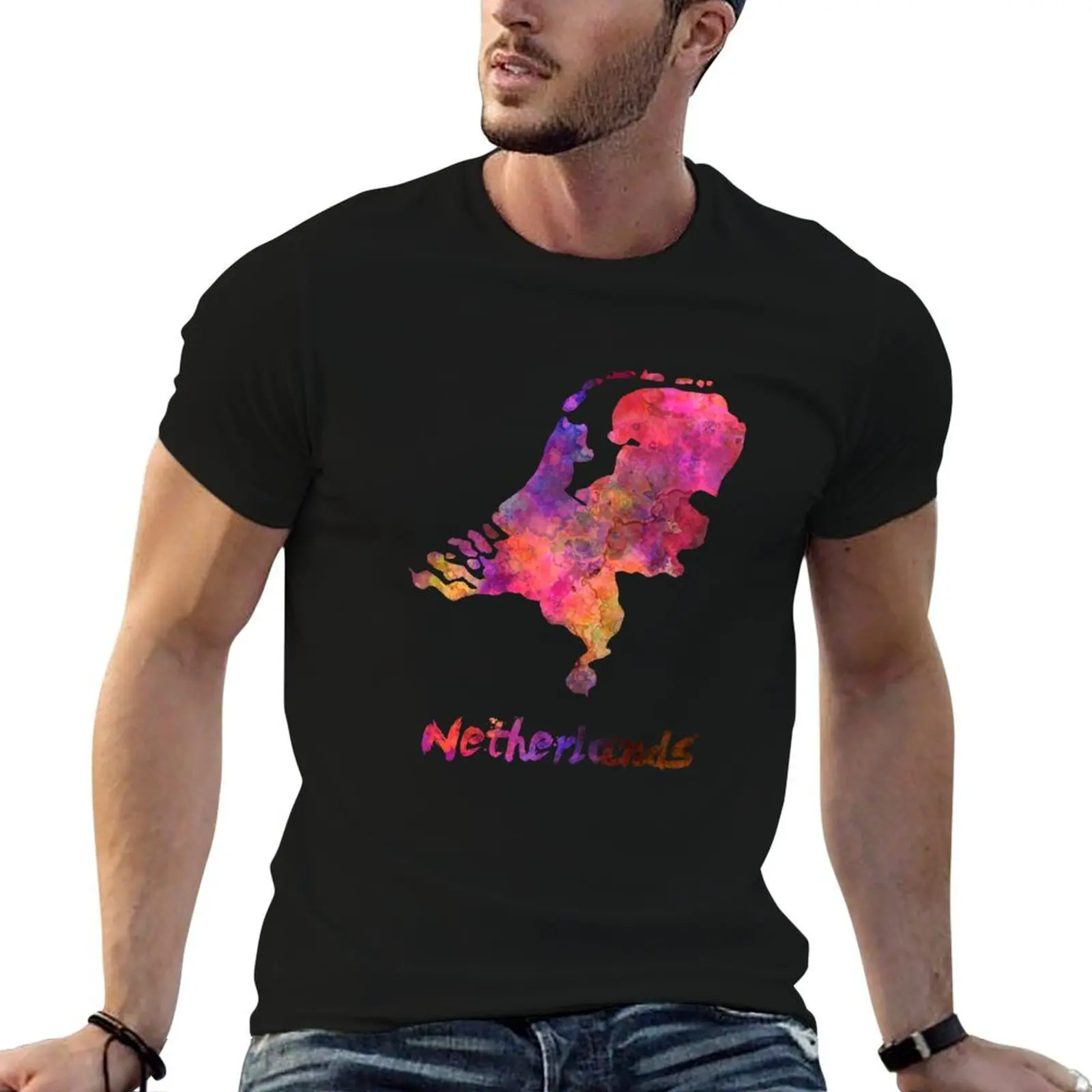 Netherlands in watercolor T-Shirt kawaii clothes luxury designer plain black t shirts men