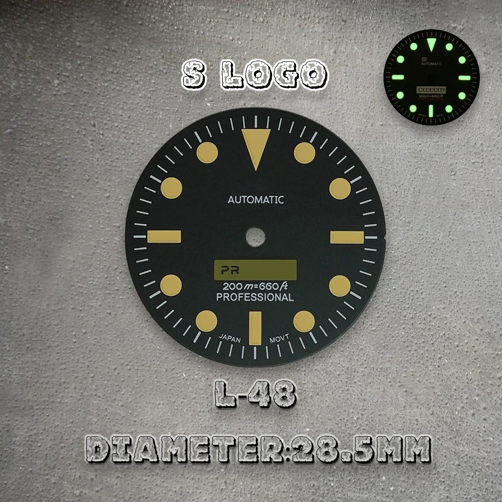 S Logo 28.5mm High Quality Retro SUB Dial For NH35/NH36 Movement For 3/3.8/4.2 o'clock Crown Green Luminous Watches Accessories