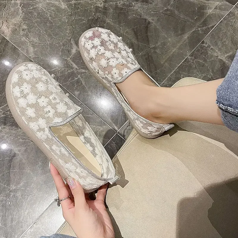 Woman Footwear Slip On Loafers Mesh Breathable Flat Shoes For Women With High Quality Shoe Cotton A Fashion 2024 Offers New In